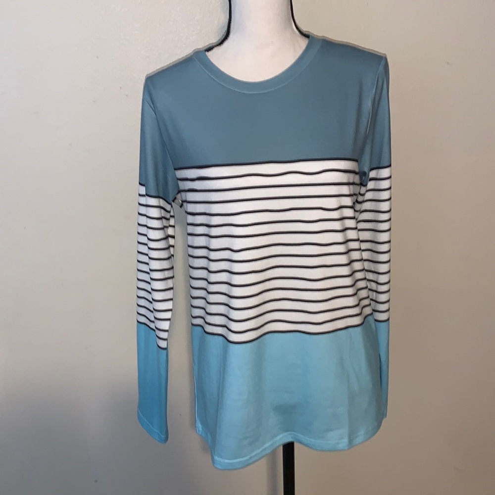 Exclusive Heart white with blue stripes long sleeve shirt Medium